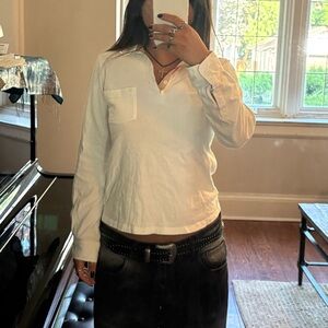 VINTAGE BURBERRY White Long sleeve Polo Top Signature Check